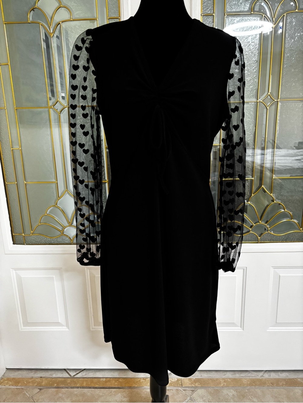 Black Long-Sleeve Heart Mesh Sleeve Dress